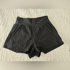 Women's Black High-Waist Athletic Swim Shorts